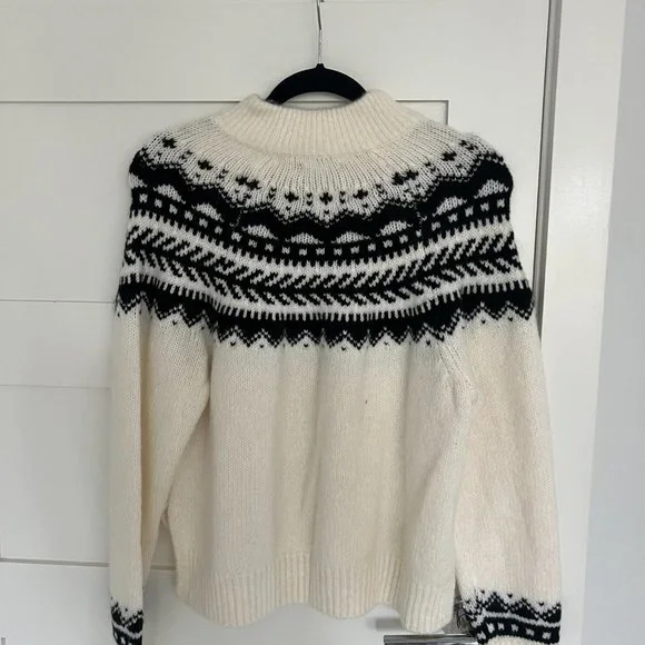 Abercrombie Cable Mock Neck Fair Isle Sweater Women's Size Medium - Picture 3 of 4
